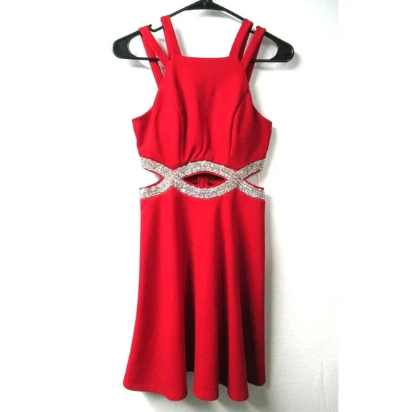Red Rhinestone Mini Cutout Sleeveless Special Occasion Dress by Xtraordinary Sz1 - Picture 1 of 9